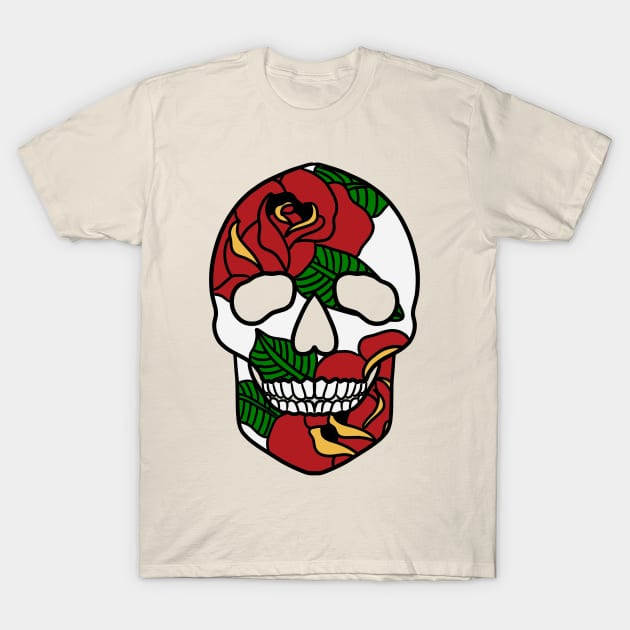 Roses Skull T-Shirt by GreenBeetleWorks